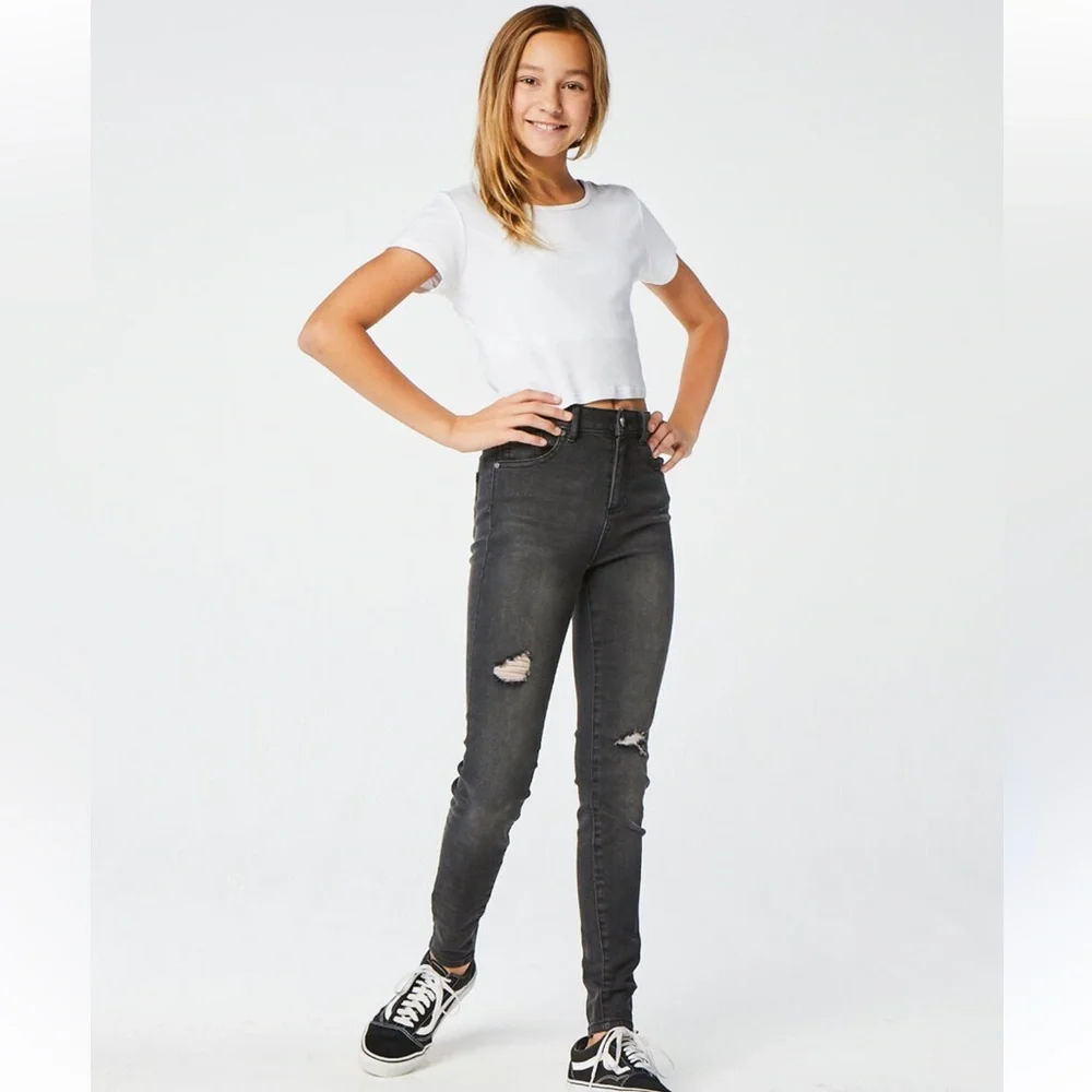 RSQ Girls Super High Rise Jeggings Black Distressed Size‎ 8 NWT
